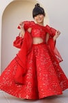 Janyas Closet_Red Silk, Net Sequins, Ruffles Work Lehenga Set _Online_at_Aza_Fashions