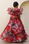Shop_Janyas Closet_Red Organza Ruffles Floral Print Lehenga Set _at_Aza_Fashions