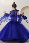 Shop_Tiny Pants_Blue Net, Silk Sequins, Fabric Flowers, Ruffles Pearl Embroidered Lehenga Set _at_Aza_Fashions