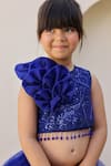 Tiny Pants_Blue Net, Silk Sequins, Fabric Flowers, Ruffles Pearl Embroidered Lehenga Set _at_Aza_Fashions