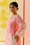 I Am Design Pink Silk Organza Applique, Sequins, Beads Cherry Blossom Angrakha Kurta Set at Aza Fashions I Am Design_Pink Silk Organza Applique, Sequins, Beads Cherry Blossom Angrakha Kurta Set _at_Aza_Fashions
