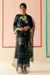 Buy_I Am Design_Black Silk Organza Applique, Sequins, Beads Round Neck Rainbow Rose Kurta Set _at_Aza_Fashions