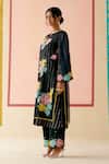 Buy_I Am Design_Black Silk Organza Applique, Sequins, Beads Round Neck Rainbow Rose Kurta Set _Online_at_Aza_Fashions