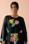 Shop_I Am Design_Black Silk Organza Applique, Sequins, Beads Round Neck Rainbow Rose Kurta Set _Online_at_Aza_Fashions