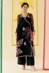 Buy_I Am Design_Black Silk Organza Applique, Embroidery, Sequins V-neck And Angrakha Kurta Set _at_Aza_Fashions