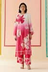 Buy_I Am Design_Pink Silk Organza Applique, Embroidery, Sequins Rose Ombre Layered Kurta Set _at_Aza_Fashions