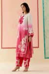 Shop_I Am Design_Pink Silk Organza Applique, Embroidery, Sequins Rose Ombre Layered Kurta Set _at_Aza_Fashions