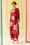 Shop_I Am Design_Red Silk Organza Applique, Sequins, Beads Round Romantic Rose Layered Kurta Set _at_Aza_Fashions