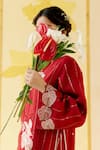 Shop_I Am Design_Red Silk Organza Applique, Sequins, Beads Round Romantic Rose Layered Kurta Set _Online_at_Aza_Fashions