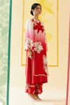Shop_I Am Design_Red Silk Organza Applique, Sequins Round Neck Rose Ombre Kurta Set _at_Aza_Fashions