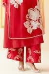 Shop_I Am Design_Red Silk Organza Applique, Sequins Round Neck Rose Ombre Kurta Set _Online_at_Aza_Fashions