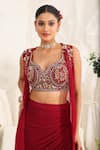 Buy_Meenagurnam_Maroon Georgette Beads, Sequins, Embroidery Sweetheart Cutdana Jacket Skirt Set _Online_at_Aza_Fashions