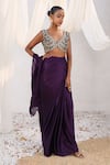 Buy_Meenagurnam_Purple Net, Organza, Satin Sequins, Embroidery V-neck, Open Jacket Skirt Set _at_Aza_Fashions