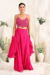 Buy_Meenagurnam_Magenta Net Sequins Sweetheart Neck, Embellished Blouse Sharara Set _at_Aza_Fashions