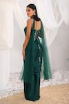 Shop_Meenagurnam_Emerald Green Satin Sequins, Stones, And Cutdana Embellished Corset & Skirt Set _at_Aza_Fashions
