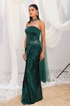 Meenagurnam_Emerald Green Satin Sequins, Stones, And Cutdana Embellished Corset & Skirt Set _Online_at_Aza_Fashions