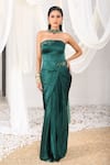Buy_Meenagurnam_Emerald Green Satin Sequins, Stones, And Cutdana Embellished Corset & Skirt Set _at_Aza_Fashions