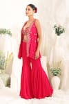 Buy_Meenagurnam_Magenta Net, Georgette Sequins, Embroidery, Embellished Jacket Sharara Set _Online_at_Aza_Fashions
