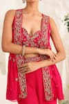 Shop_Meenagurnam_Magenta Net, Georgette Sequins, Embroidery, Embellished Jacket Sharara Set _Online_at_Aza_Fashions