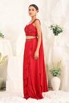 Buy_Meenagurnam_Red Net Sequins, Embroidery Dabka Hand Embellished Blouse And Draped Skirt Set _Online_at_Aza_Fashions