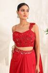 Shop_Meenagurnam_Red Net Sequins, Embroidery Dabka Hand Embellished Blouse And Draped Skirt Set _Online_at_Aza_Fashions