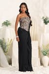 Meenagurnam_Black Satin, Jacquard Sequins, Stones Embellished Pre-draped Saree With Corset _Online_at_Aza_Fashions