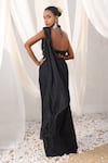 Shop_Meenagurnam_Black Georgette, Net Sequins, Zari, Embroidered Blouse With Pre-draped Saree _at_Aza_Fashions