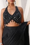 Buy_Meenagurnam_Black Georgette, Net Sequins, Zari, Embroidered Blouse With Pre-draped Saree _Online_at_Aza_Fashions
