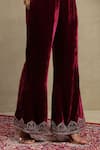 Shop_Dohr India_Red Velvet, Silk Zari, Sequins, Beads, Embroidery V-neck Dori Top And Pant Set _Online_at_Aza_Fashions