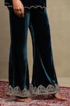Dohr India_Navy Velvet, Silk Embroidery, Sequins, Beads, Zari Split Dori Top And Pant Set _at_Aza_Fashions