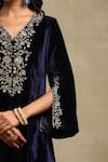 Shop_Dohr India_Navy Velvet, Silk Embroidery, Zari, Sequins V-neck Top And Pant Set _Online_at_Aza_Fashions