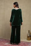 Dohr India_Emerald Green Velvet, Silk Embroidery, Zari, Sequins V-neck Top And Pant Set _Online_at_Aza_Fashions