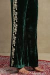 Dohr India_Emerald Green Velvet, Silk Embroidery, Zari, Sequins V-neck Top And Pant Set _at_Aza_Fashions
