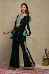 Buy_Dohr India_Emerald Green Velvet, Silk Embroidery, Zari, Sequins V-neck Top And Pant Set 