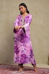Buy_Dohr India_Purple Modal, Viscose Embroidery, Sequins, Beads, Floral Print Kaftan And Pant Set _Online_at_Aza_Fashions