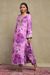 Buy_Dohr India_Purple Modal, Viscose Embroidery, Sequins, Beads, Floral Print Kaftan And Pant Set _at_Aza_Fashions