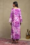 Dohr India_Purple Modal, Viscose Embroidery, Sequins, Beads, Floral Print Kaftan And Pant Set _Online_at_Aza_Fashions