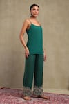 Buy_Dohr India_Emerald Green Tissue, Chanderi Embroidery, Sequins Dori Shirt And Pant Set _Online_at_Aza_Fashions