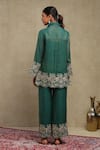 Dohr India_Emerald Green Tissue, Chanderi Embroidery, Sequins Dori Shirt And Pant Set _Online_at_Aza_Fashions