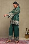 Dohr India_Emerald Green Tissue, Chanderi Embroidery, Sequins Dori Shirt And Pant Set _at_Aza_Fashions
