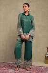 Buy_Dohr India_Emerald Green Tissue, Chanderi Embroidery, Sequins Dori Shirt And Pant Set _at_Aza_Fashions