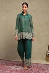 Buy_Dohr India_Emerald Green Tissue, Chanderi Embroidery, Sequins Dori Shirt And Pant Set 