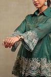 Shop_Dohr India_Emerald Green Tissue, Chanderi Embroidery, Sequins Dori Shirt And Pant Set 