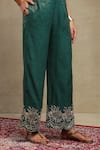 Dohr India_Emerald Green Tissue, Chanderi Embroidery, Sequins Dori Shirt And Pant Set _Online