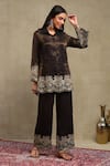Buy_Dohr India_Black Chanderi Embroidery, Sequins Collared Dori Shirt And Trouser Set _Online_at_Aza_Fashions