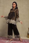 Shop_Dohr India_Black Chanderi Embroidery, Sequins Collared Dori Shirt And Trouser Set 