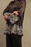 Dohr India_Black Chanderi Embroidery, Sequins Collared Dori Shirt And Trouser Set _Online