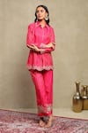 Buy Dohr India Pink Chanderi Silk Zari, Embroidery Collared Banarasi Woven Shirt And Trouser Set Buy_Dohr India_Pink Chanderi Silk Zari, Embroidery Collared Banarasi Woven Shirt And Trouser Set
