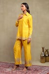 Dohr India_Yellow Chanderi Silk Zari, Embroidery Banarasi Striped Shirt And Trouser Set _at_Aza_Fashions
