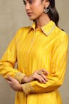 Shop_Dohr India_Yellow Chanderi Silk Zari, Embroidery Banarasi Striped Shirt And Trouser Set 